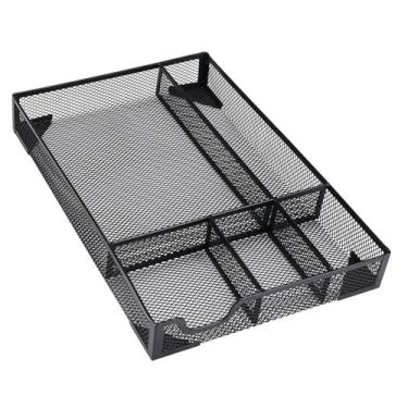 Imagem de Luocute Organizador de Gaveta de Mesa, Organizador de Lápis de Caneta de Malha de Metal Com 5 Grades e Almofadas Antiderrapantes, Armazenamento de Gaveta para Material de Escritório, (Preto)