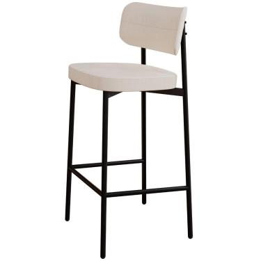 Imagem de Banqueta Alta Bar Cozinha Sala De Jantar Aço Preto Kaira C01 Linho Palha - Lyam Decor