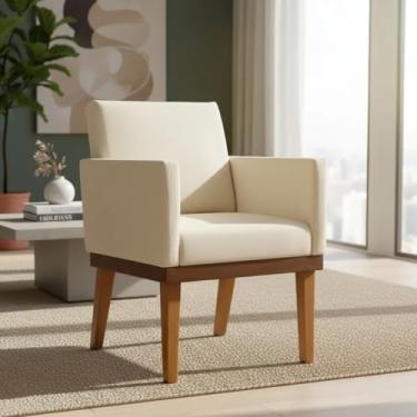 Imagem de Poltrona Decorativa Para Sala Recepção Manicure Consultório Salão de Beleza Base em Madeira Divine Tecido Suede (Bege)