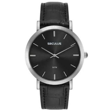 Imagem de Relógio Masculino Seculus Semi Slim Prata Couro Original-Masculino