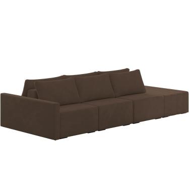 Imagem de Sofá Ilha Modular Para Sala 342cm Com Puff Dublin K01 Veludo Marrom - Lyam Decor