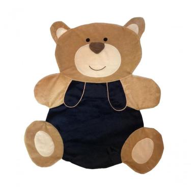 Imagem de Tapete Pelúcia Urso Abraço 1,30M X 1,05M Decorativo Quarto Infantil Base Emborrachado - Azul Marinho