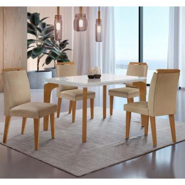 Imagem de Conjunto Mesa Liz 120cm Com Vidro 4 Cadeiras Athenas Moderna Turim Off White Imbuia
