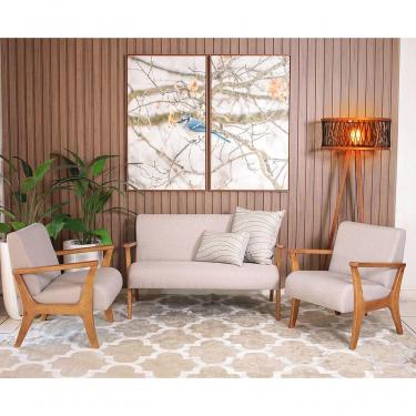 Imagem de Conjunto De Poltronas Estofadas Para Sala Em Madeira Maciça Cléo Cinza Claro - Straub Web