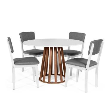 Imagem de Mesa De Jantar Redonda Gabi Bran/nor Com 4 Cadeiras Estofadas Ella Branco/cinza Escuro