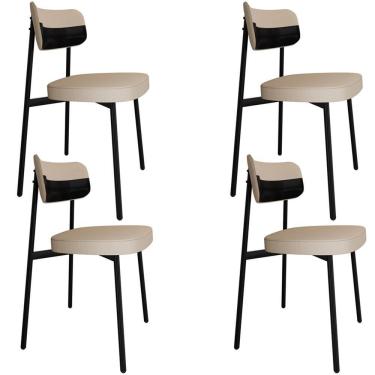 Imagem de Kit 04 Cadeiras Estofada Para Sala De Jantar Astrid Preto C01 Linho Areia Courino Preto - Lyam Decor
