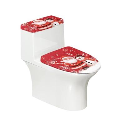 Imagem de Darisoco Capa de vaso sanitário de Papai Noel musical com capas de tanque capa de assento de vaso sanitário à prova de poeira permanece no lugar decoração de casa se encaixa na maioria das tampas de