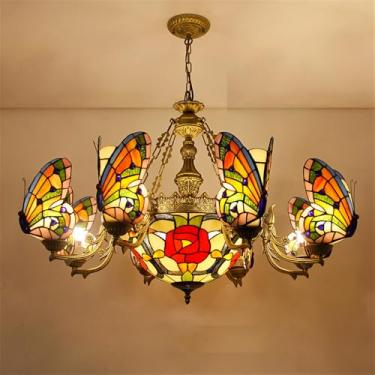 Imagem de Lustre contemporâneo de luxo com borboletas, LED, estilo americano criativo, ideal para sala de estar, restaurante, quarto, casa de campo, hotel, café, bar, karaokê ou clube. Luminária pende