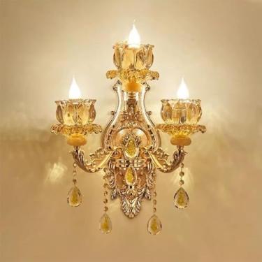 Imagem de Luminária de parede de cristal de luxo europeia, moderna, com LED, para decoração de sala de estar, quarto, escritório, quarto modelo, hotel, casa de campo, corredor (YL 3 luzes, 1 unidade)