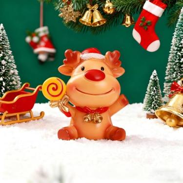 Imagem de Estatuetas de Natal, enfeite de mesa de árvore de Natal de animais criativos, mini rena de Papai Noel fofo, decoração de mesa de escritório em casa, conjunto de presente de festival