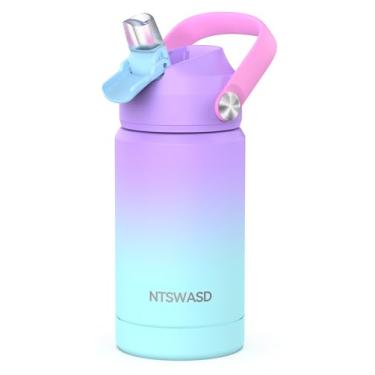 Imagem de Ntswasd Garrafa de água infantil isolada com canudo, copos infantis de 340 g com aço inoxidável à prova de vazamento para creche escolar (roxo)