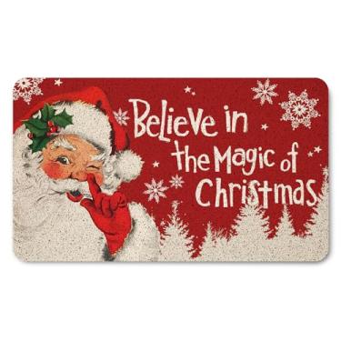 Imagem de LADOCK Tapete vermelho de Natal para porta do Papai Noel, tapete de boas-vindas vintage de Papai Noel para porta da frente, Believe in the Magic of Christmas Capacho para entrada interna ao ar livre