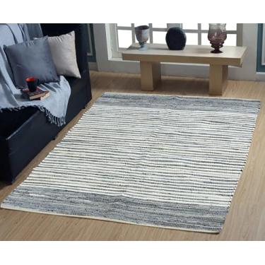 Imagem de VEVARA HOMES Tapete Chindi de algodão feito à mão, pano lavável, reciclado, para decoração de casa, sala de estar e quarto (azul, 10 x 1,8 m)