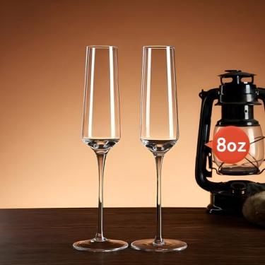 Imagem de ACHEER Conjunto de taças de cristal de champanhe de 170 a 227 g - taças de champanhe elegantes, sopradas à mão - taças de champanhe modernas - caixa de presente - para mulheres, homens, casamento,