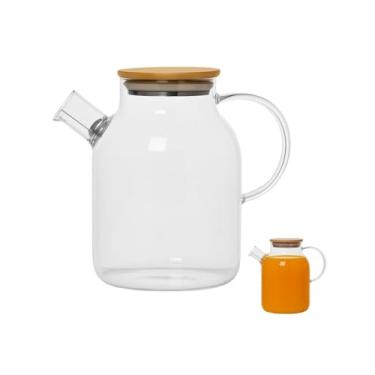 Imagem de Jarra de Vidro Borossilicato com Tampa de Bambu, 1.8L, Transparente, Hermética para Sucos, Água, Chá e Bebidas