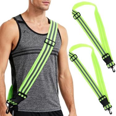 Imagem de APLZGMG 2 peças de faixa refletiva, equipamento de corrida com cinto de alta visibilidade, jaqueta refletiva de segurança para caminhada noturna, faixa de luz refletiva ajustável para mulheres e