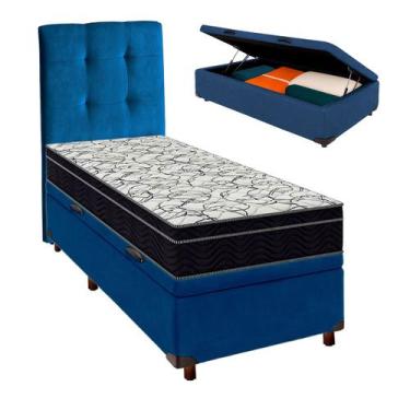 Imagem de Box Bau Azul+Colchão Solteiro Airtech 150 Ortobom+Cabeceira