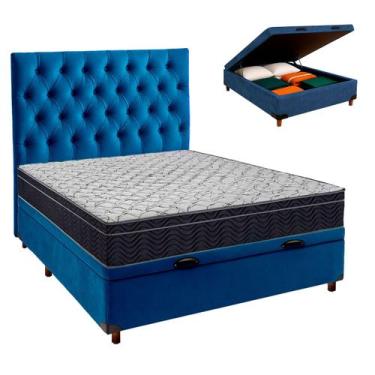 Imagem de Box Bau Azul+Colchão Casal Airtech 150 Ortobom+Cabeceira