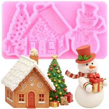 Imagem de XMOLDNMS Moldes de silicone de boneco de neve de Natal para casa de pão de gengibre molde de fondant para decoração de bolos topo de cupcake chocolate doce açúcar artesanato pasta de goma polímero