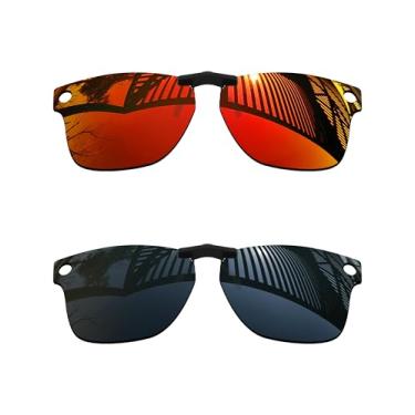 Imagem de MYCOURAG 2 pares de lentes polarizadas com proteção UV para óculos de sol Ray-Ban Meta Wayfarer RW4006-50-22 - preto sólido + vermelho fogo