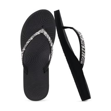 Imagem de KuaiLu Chinelo feminino de strass com suporte de arco confortável tapete de ioga sandálias de almofada moda verão praia viagem ortopédica caminhada tanga sandálias sem cadarço fascite plantar sapatos