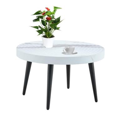 Imagem de CFMAIF Mesa de canto redonda, mesa lateral pequena de café, mesa de cabeceira de madeira para sala de estar, prateleira de bandeja de cabeceira para decoração, quarto e plantas (branca)