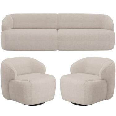 Imagem de Sofá 4 Lugares Curvo Orgânico com 02 Poltronas Para Sala Living 280cm Barolo L06 Linho Bege TC1-102 - Lyam Decor