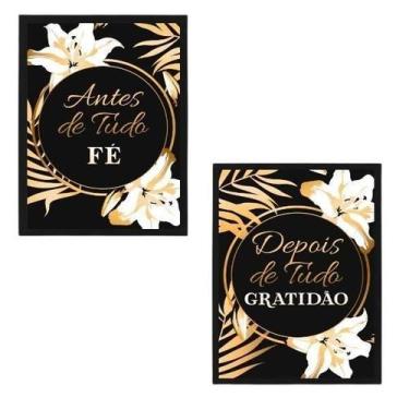 Imagem de Quadro Decorativo Fé Gratidão Preto/Dourado 24X18Cm 2 Peças - Quadros 