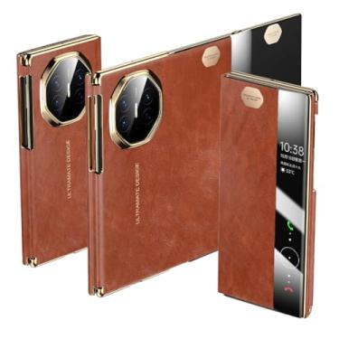 Imagem de HAOMRIYL Capa para Huawei Mate Xts/XT, função de visualização de janela, couro legítimo, capa flip chapeada, luxuosa, retrô, fólio, capa à prova de choque, marrom, mate XT