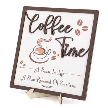 Imagem de Placa Cafeteria, 18x18cm Placa de Madeira Estilo Fazenda Vintage para o Horário do Café Acessórios Divertidos Decoração de Cafeteria Ideal para Escritório e Mesa Casa