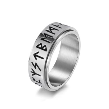 Imagem de Aprila Anéis Viking Fidget Anxiety Spinner Prata/Ouro/Preto/Retrô Prata Aço Inoxidável Alívio do Estresse Aliança de Casamento Runa Nórdica para Mulheres Homens Tamanho 7-12, Metal, Sem pedra preciosa