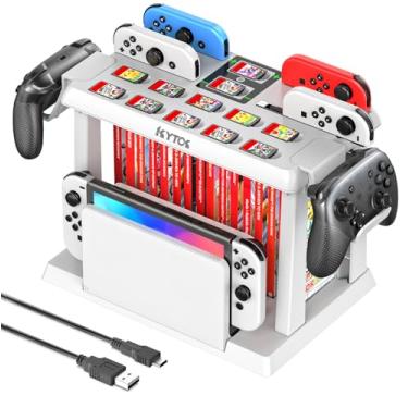 Imagem de Estação organizadora de jogos Switch com carregador de controle, base de carregamento para Nintendo Switch e Joycons OLED, armazenamento e organizador Kytok Switch para jogos, estação de TV, controle