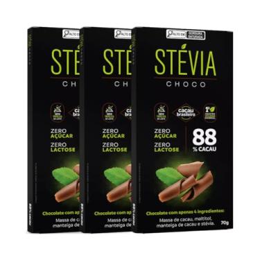 Imagem de Kit com 3 Tabletes de Chocolate 88% Cacau Zero Açúcar Zero Lactose 70g - Stévia Choco