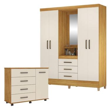 Imagem de Guarda Roupa Casal Capelinha Pérsia Com Cômoda Flora Cinamon Touch Off White - Demóbile