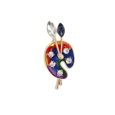 Imagem de ONLYJUMP Broche de paleta de pintor para mulheres, meninas, paleta de tinta colorida, pincel para artista, pintor, alfinete de lapela, presente, joias, arte, chapéu de professor, bolsa, gravata de