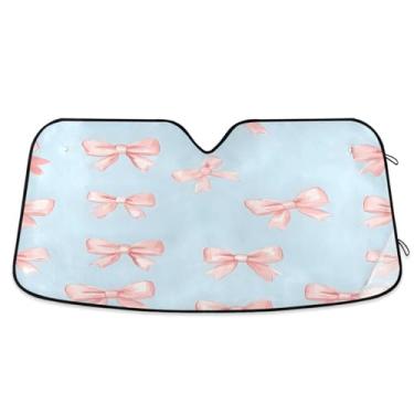 Imagem de ATTX Pára-brisas de carro pequenos arcos cor-de-rosa 144.8 cm x 80.0 cm escudo solar universal com proteção UV, persiana de janela frontal automática dobrável para Sedans SUVs caminhões #220