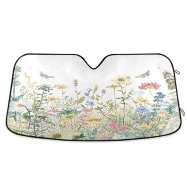 Imagem de ATTX Pára-brisas de carro de ervas e flores coloridas 144.8 cm x 80.0 cm Protetor solar universal com proteção UV, persiana de janela frontal automática dobrável para Sedans SUVs caminhões #100
