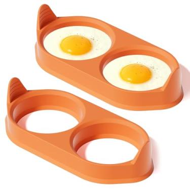 Imagem de Anéis de ovo de silicone para cozinhar, 2 pacotes de moldes para ovos com design à prova de vazamento, anéis antiaderentes sem BPA, resistentes ao calor até 260 °C, lavável na lava-louças, laranja