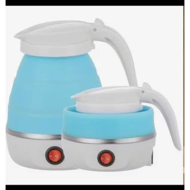 Imagem de Chaleira Elétrica Dobrável Portátil, Silicone, Azul e Branco, Dual Voltage, Compacta para Viagem