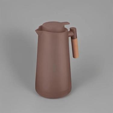 Imagem de Garrafa Térmica Bule 1L - Parede Dupla com Ampola de Vidro e Alça de Madeira Marrom