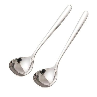 Imagem de Concha de sopa Concha de sopa aço inoxidável, conjunto colher grande para uso doméstico com 2 colheres, cabo longo qualidade alimentar, arroz estilo coreano(Silver)
