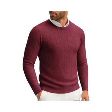 Imagem de Suéter Masculino De Inverno Quente De Tricô Gola Redonda Manga Longa C