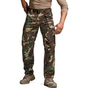 Imagem de CQR Calça cargo masculina tática, resistente à água, calça cargo Ripstop, leve, EDC, caminhada, trabalho, vestuário ao ar livre, Duratex Mag Pocket Print Woodland Camo, 36W / 34L