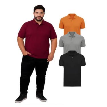 Imagem de Kit Com 3 Camisetas Gola Polo Piquet 100% Algodao Plus Size Cor:Colori
