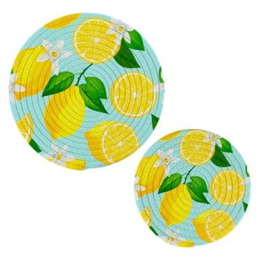 Imagem de Wassud Trivet de limões para pratos quentes, suportes de panela redondos, almofadas quentes de algodão, porta-copos elegantes, decoração de cozinha e acessórios, 2 peças