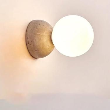 Imagem de Luminária de parede LED estilo creme, com design inspirado em parede de pedra rústica, ideal para quarto, cabeceira ou sala de estar com iluminação criativa nórdica e fundo para TV.