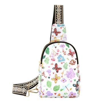 Imagem de CEBUGI Bolsa tiracolo feminina pequena com borboletas coloridas de couro, pochete transversal para trilhas, viagens ao ar livre