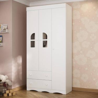 Imagem de Guarda-roupa Infantil 92cm com Vidro 3 Portas e 2 Gavetas Liz Multimóveis MP4513