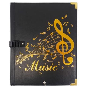 Imagem de IvyRobes Pasta de partituras de couro PU com estampagem dourada, pasta de coral de 31,8 cm x 25,4 cm com cordão elástico, 10 bolsos serve para folhas de 21,6 cm x 28 cm, A4, 22,9 cm x 30,5 cm, folhas