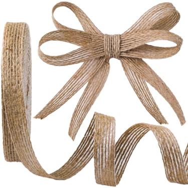 Imagem de Hzopcw Fita de serapilheira de 10,9 metros para artesanato, rolo de fita de serapilheira com fio de 0,39 polegadas, tecido de juta bronzeado natural, decoração de casamento rústica de Natal para